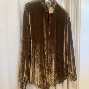 NWT CP Shades Oversized Velvet Dark Green Brown Button Down Shirt M